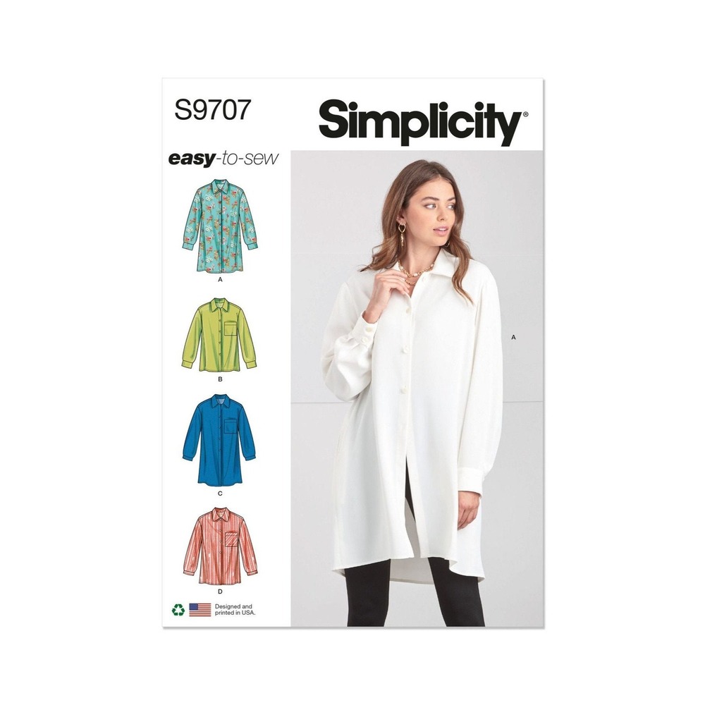 Simplicity Sewing Pattern 9707 R11693 Shirt Blouse Oversized Missesโ Size 4-12
